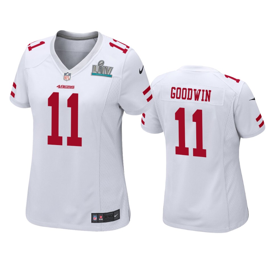 Womens San Francisco 49ers Marquise Goodwin White Super Bowl Liv Game Jersey