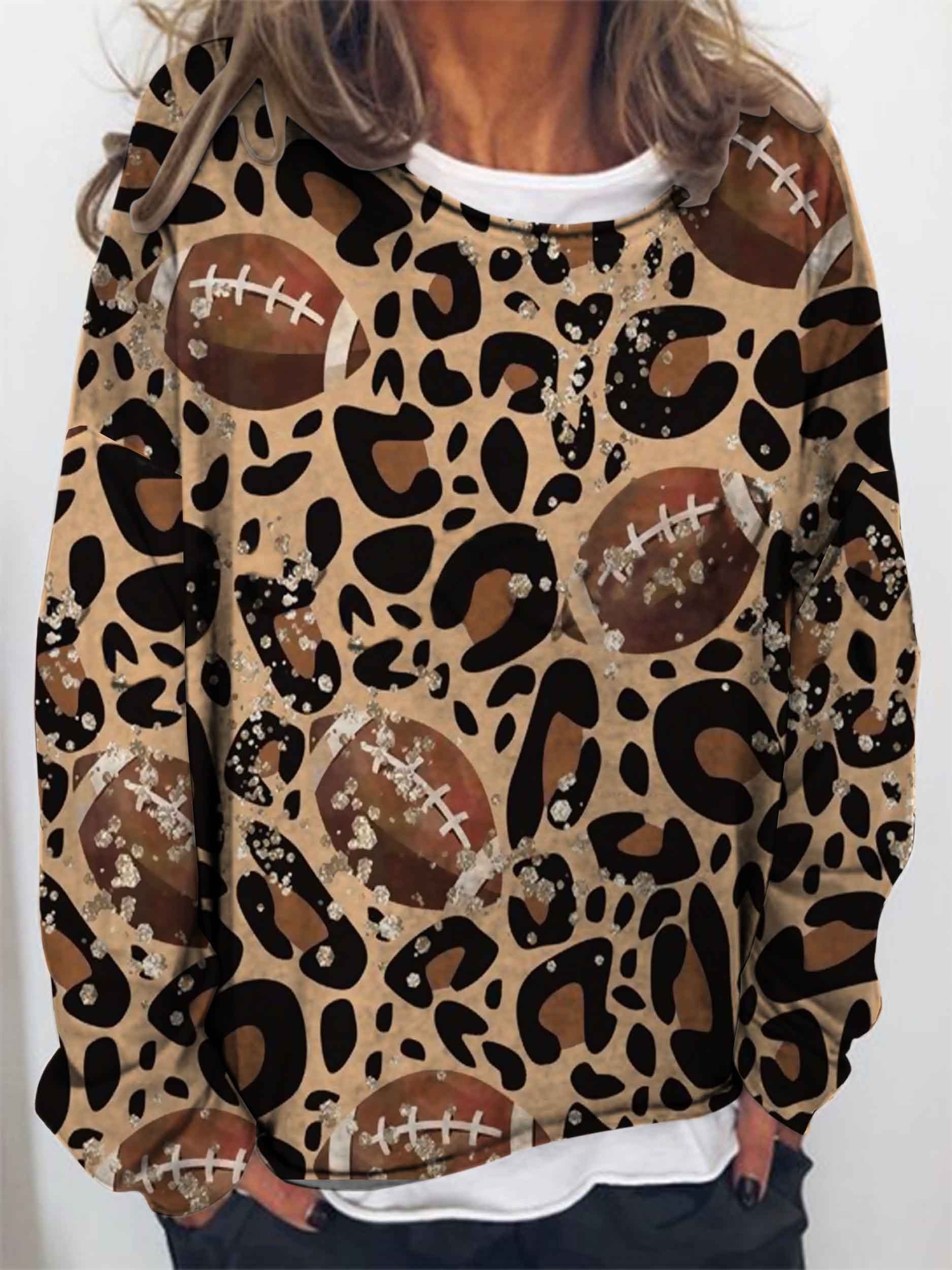 Women Touchdown Season Football Leopard Print Long Sleeve Top