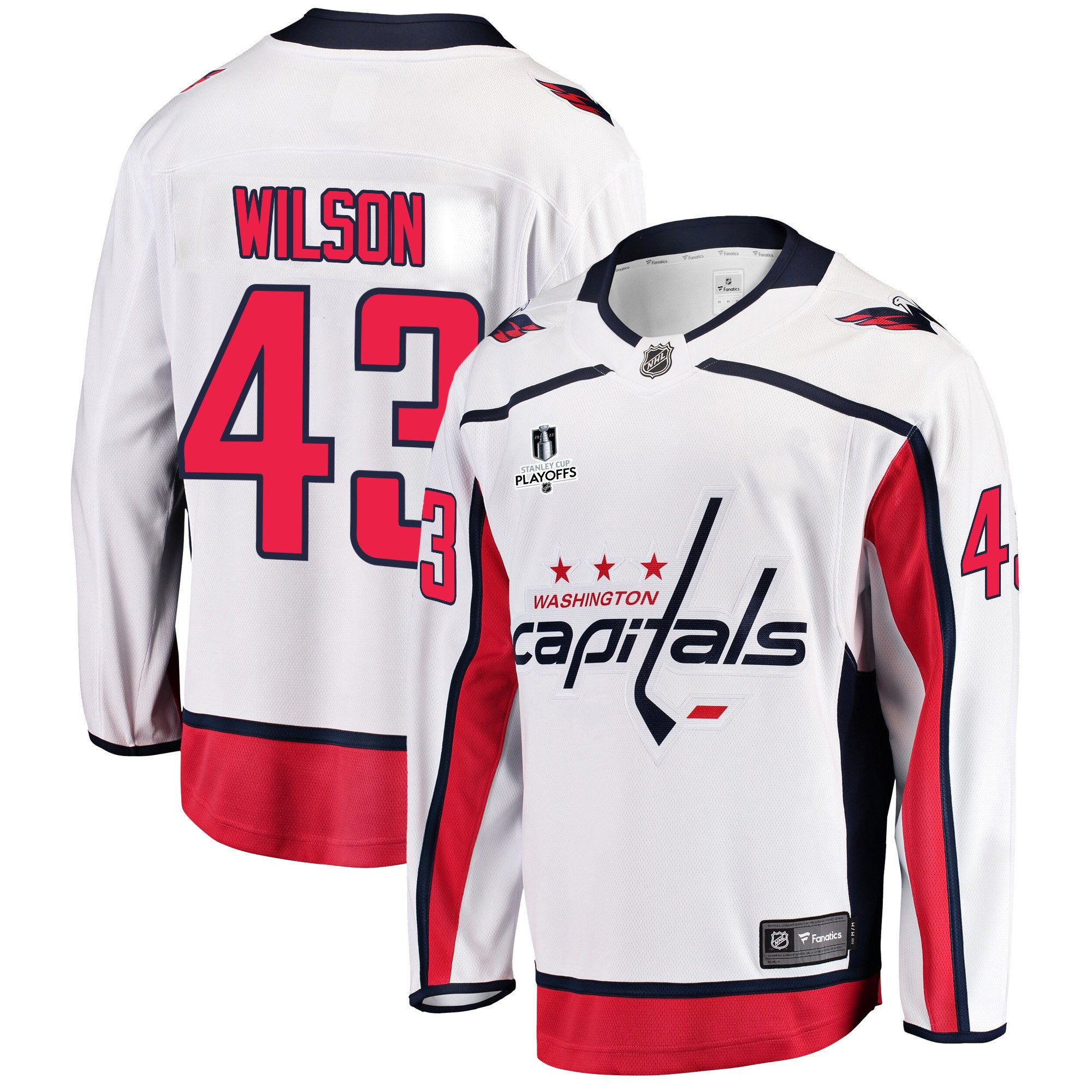 Washington Capitals Tom Wilson 43 Away 2022 Stanley Cup Playoffs Breakaway Men Jersey – White