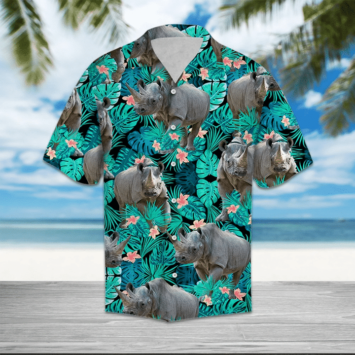 Rhino Tropical Leave And Flowers Hawaii Shirt Ha14586