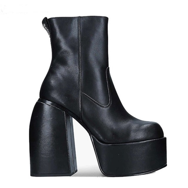 Microdeer 2022 Women Boots High Heels Chunky Platform Black Big Size 43 ...