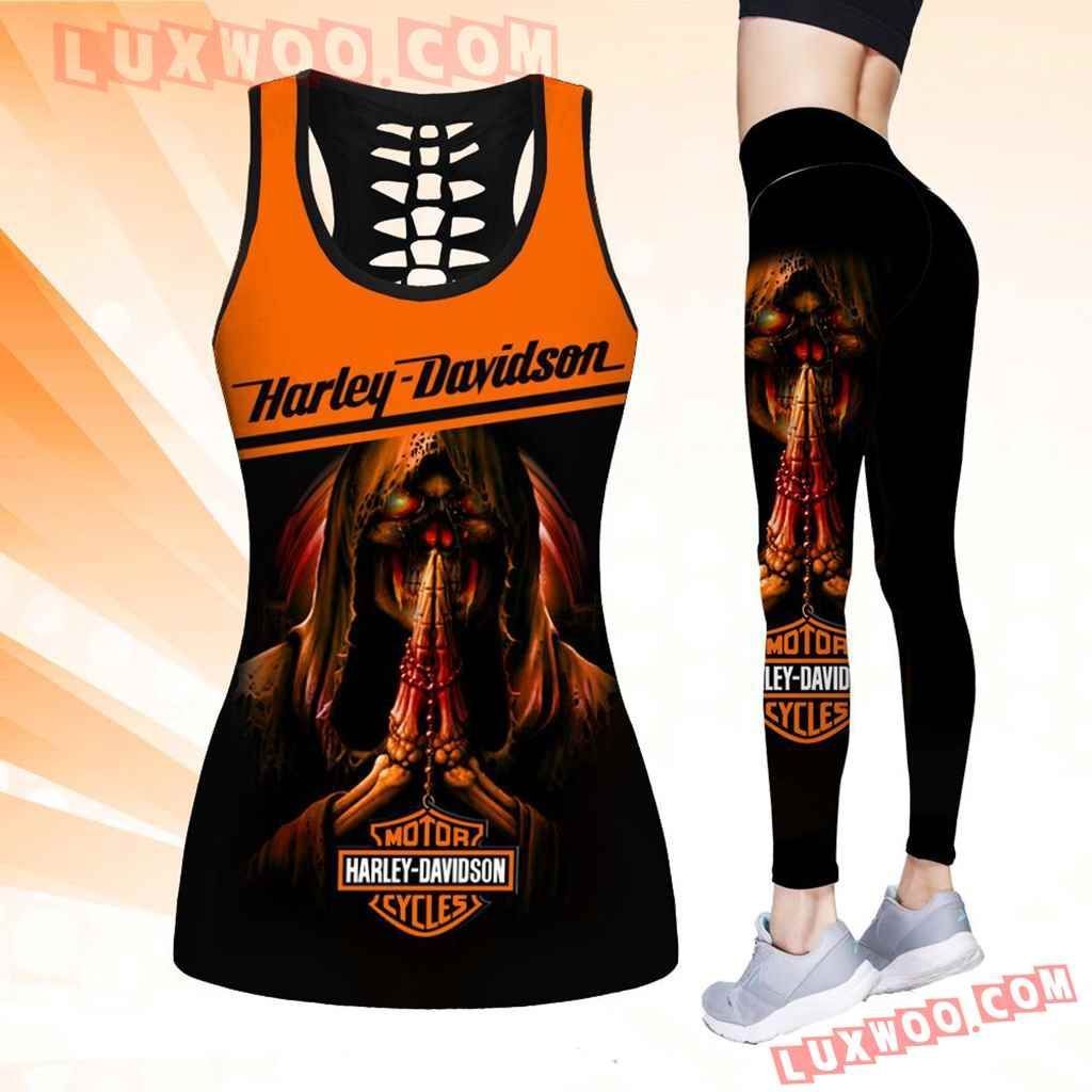 Combo Harley Davidson Skull Hollow Tanktop Legging Set Outfit K1522