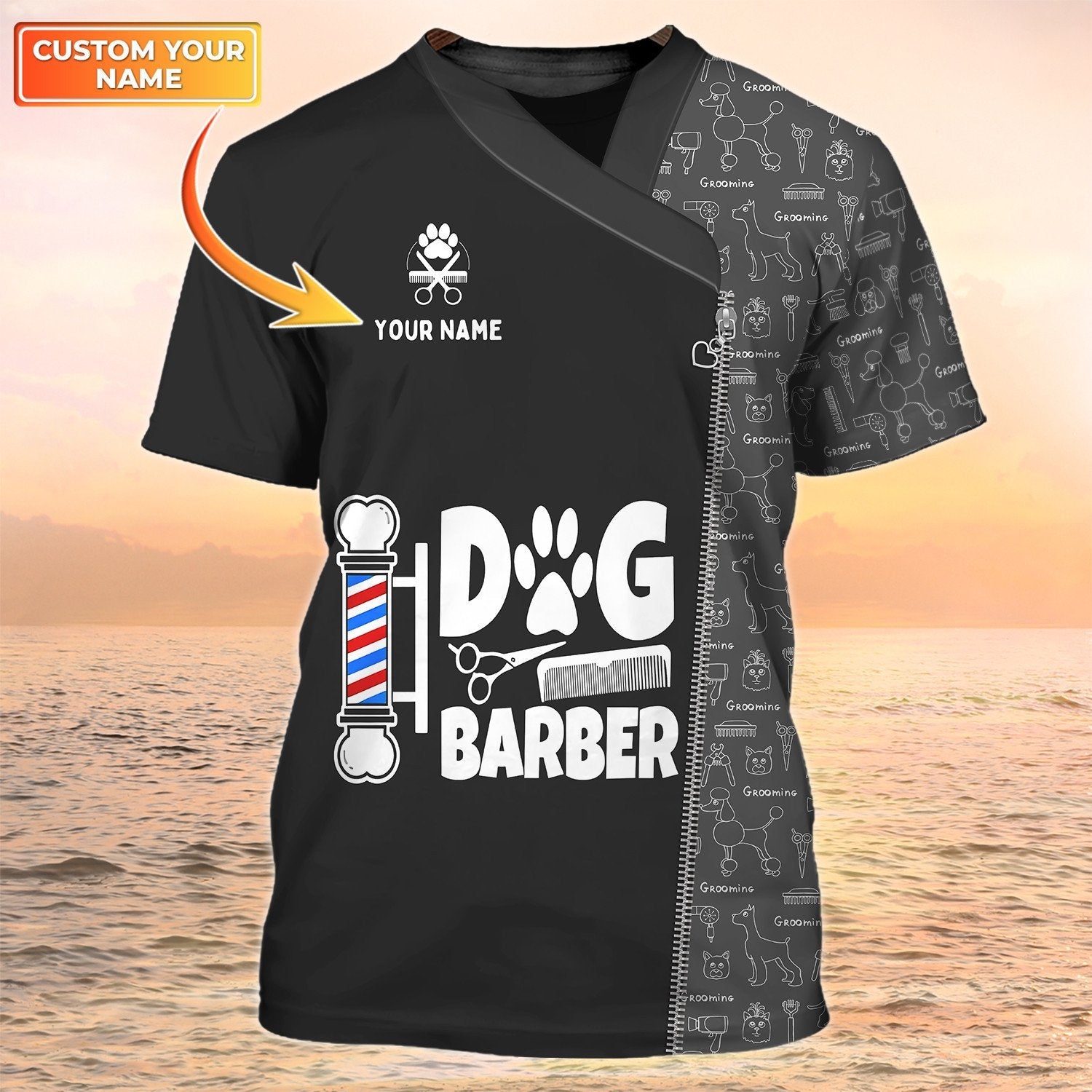 Custom Paw Dog Groomer T Shirt Dog Barber Black Shirt Pet Groomer Uniform