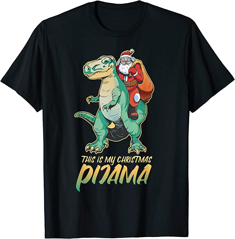 Christmas Pijama XMas Holiday Dino T-Rex with Santa Claus T-Shirt