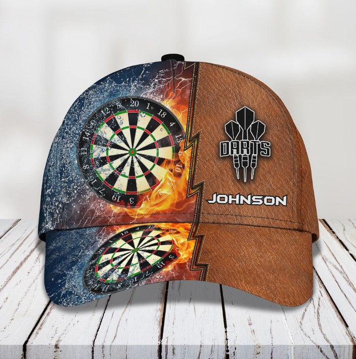 Personalized Dart 3D All Over Printed Baseball Cap, Water And Fire Art Dart Hat For Dart Lovers