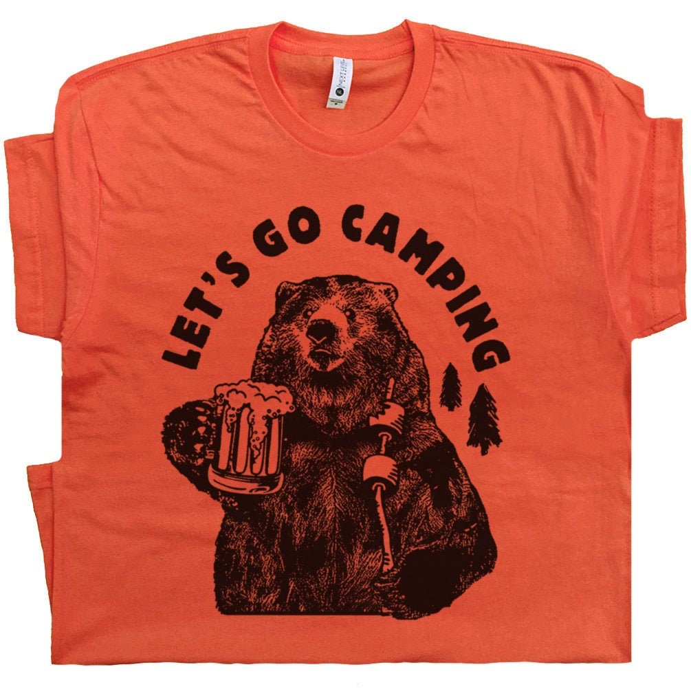 Let’s Go Camping T Shirt Funny Camping Shirts with Cool Saying Grizzly Bear Camp Pun Tees For Men Women Great Smoky Smokey The Mountains