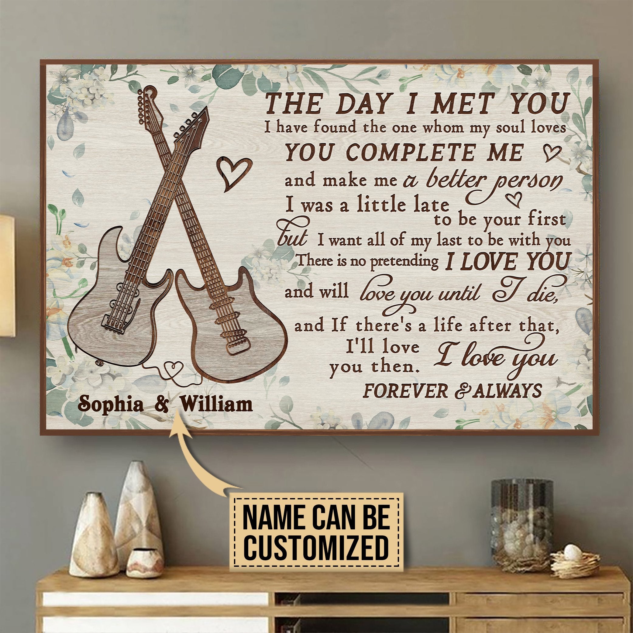 Aeticon Gifts Personalized Guitar Floral The Day I Met Canvas Mom Dad Gift Home Decor