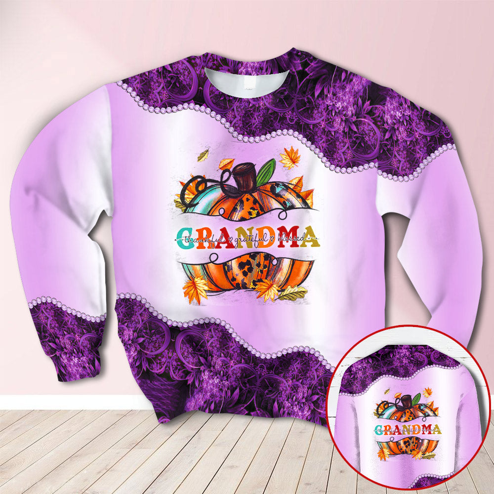 Personalized Grandma Pumpkins Purple Autumn All Over Print Shirts, 3D Hoodie, Sweatshirt, Shirt And Polo For Grandma Hn98 Trhn