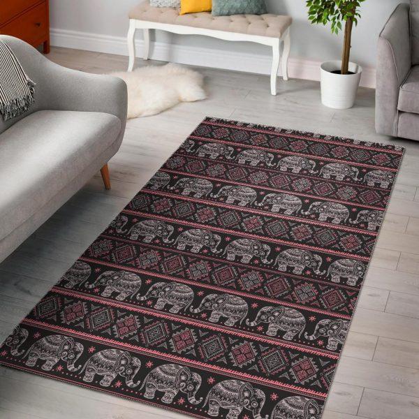 Red Elephant Aztec Pattern Print Home Decor Rectangle Area Rug