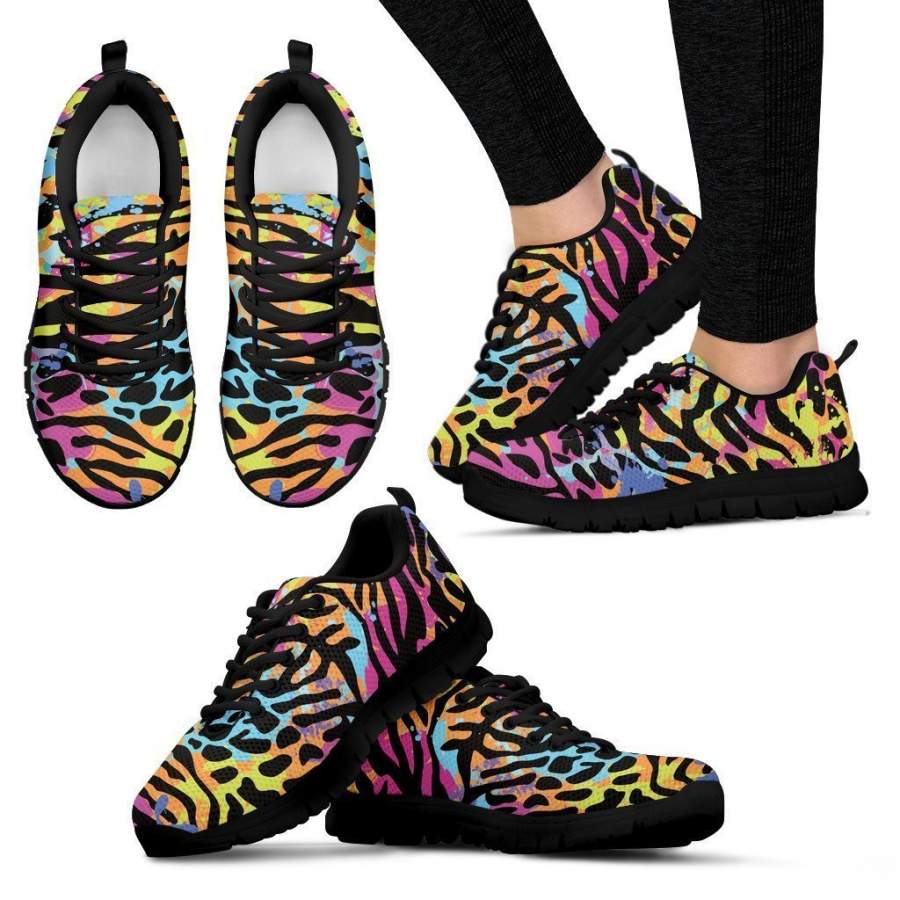 Colorful Zebra Leopard Pattern Print Women’s Sneakers