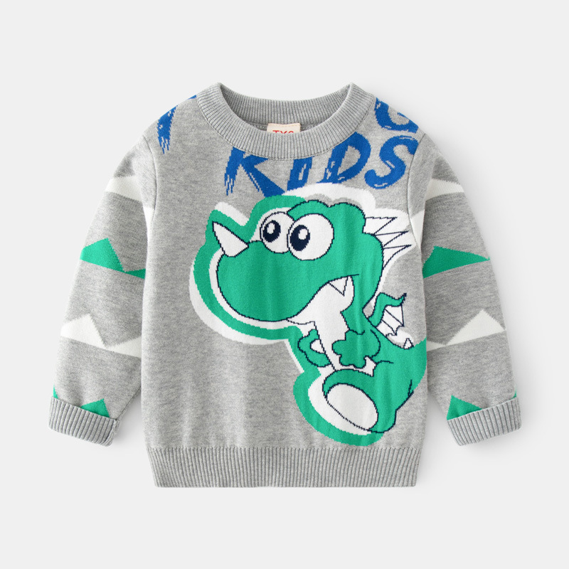 Boy’s Sweater 2-7Y Children’s Autumn Winter Thickened Pullover Top Baby Thorn Dinosaur Jacquard Fine Cotton Double-layer Sweater alx