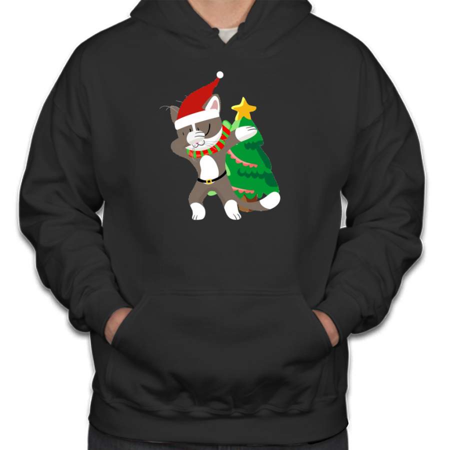 Dabbing Cat Christmas Tree – Santa Hat Mashup – Holiday Dance Party Hoodie