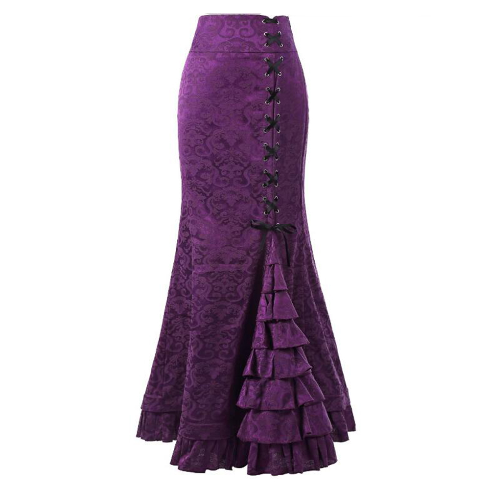 Women elegant Gothic Vintage Long Mermaid Skirt Floral Print Ruffe Lace Up Maxi Skirt Bodycon Slim Elegant Long skirts womens alx