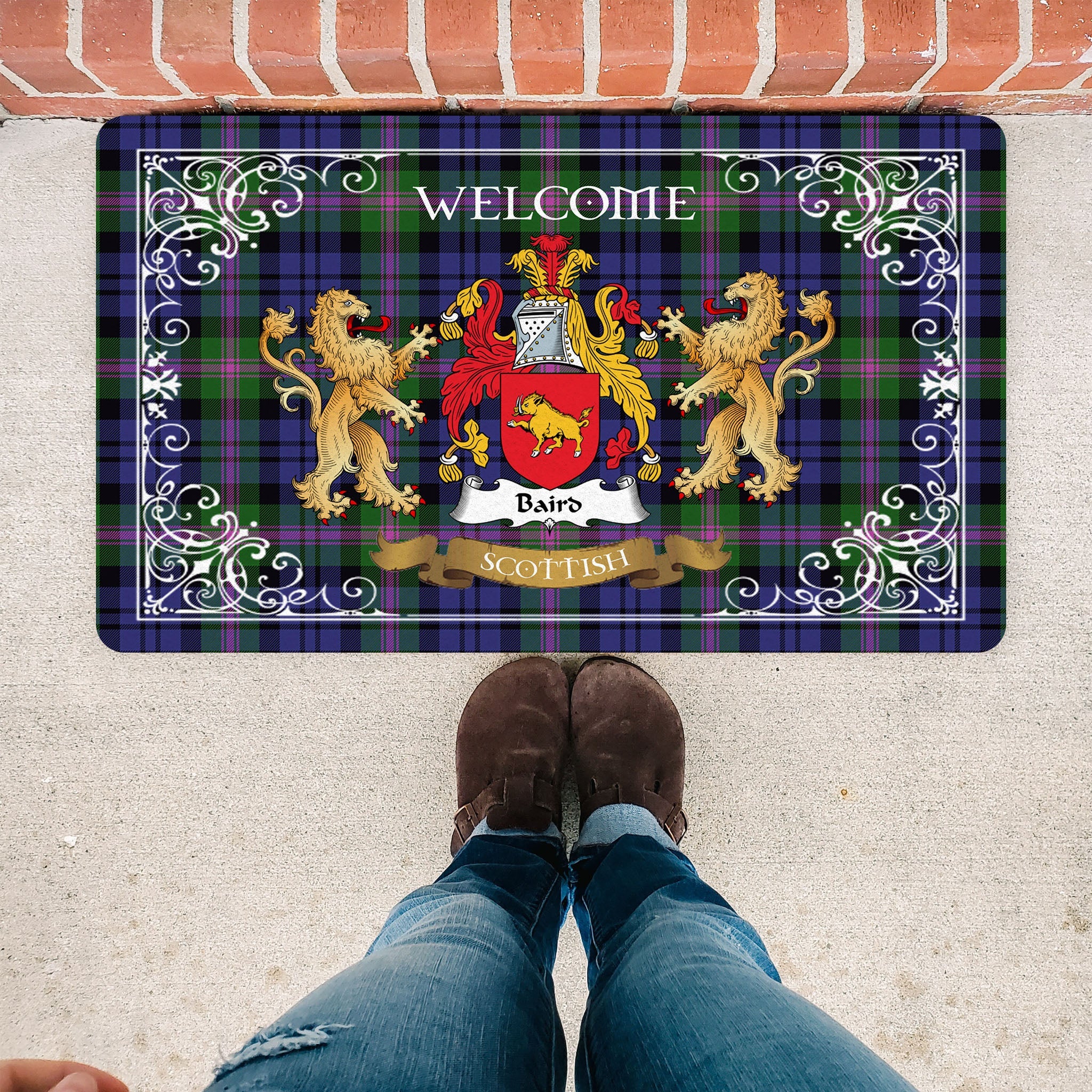 Scotstee Shop Tartan Door Mat The Family Baird Scottish Plaid Doormat, Welcome Mat, Christmas Door Mat