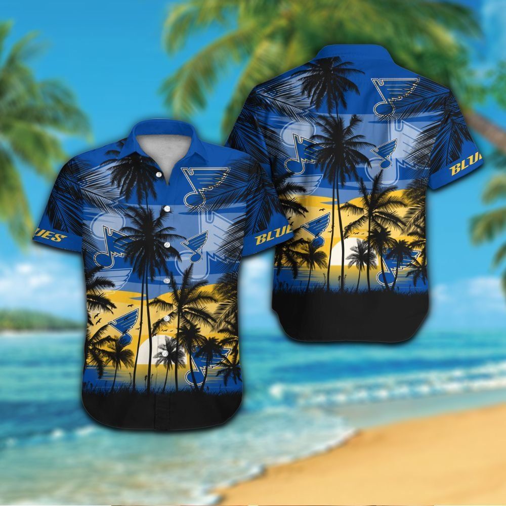 St Louis Blues Short Sleeve Button Up Tropical Shirt Hawaiian Shirt