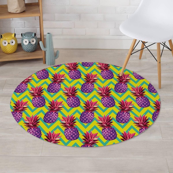 Geometric Hawaiian Pineapple Print Round Rug