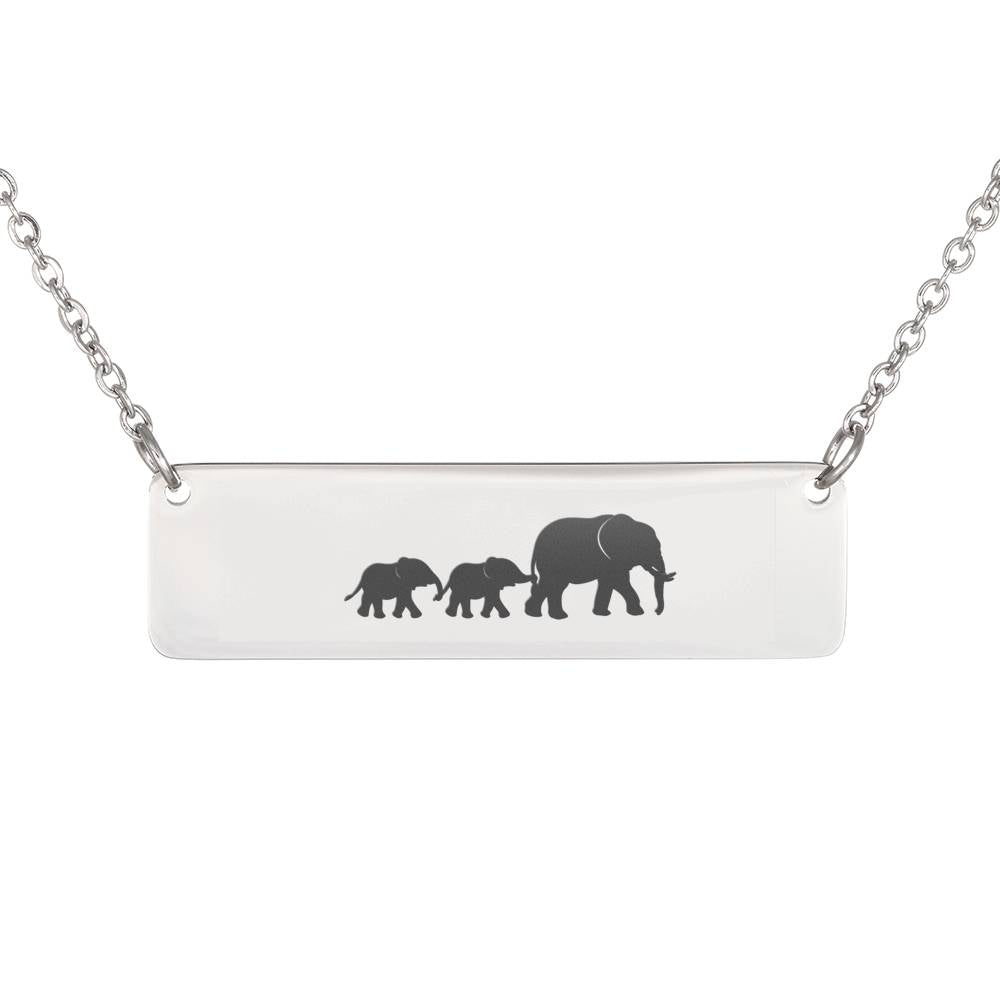 Personalized Mama Elephant + 2 Calves   Bar Necklace