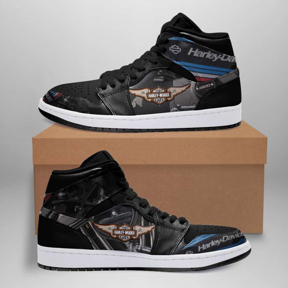 Classic Harley Davidson Iron 1200 Design Air Jordan 1 High Printing Shoes Sneaker