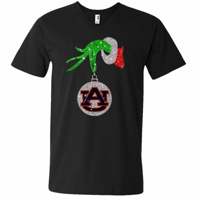 Auburn Tigers Glitter Grinch Monogram Ornament Christmas Gift V-neck T-shirt