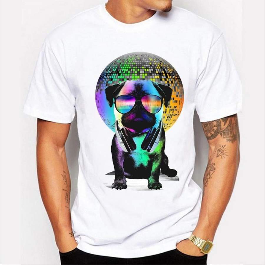 The New Stylish Casual Men’S Bulldog Pattern Printing High-Quality Short-Sleeved Round Neck White T-Shirt