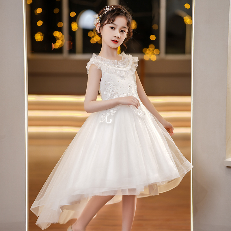 2-14 Years Flower Girl Dresses Wedding Party Show Formal Dress Long Train Floor Length Princess Ball Gown Lace Tulle Dress alx