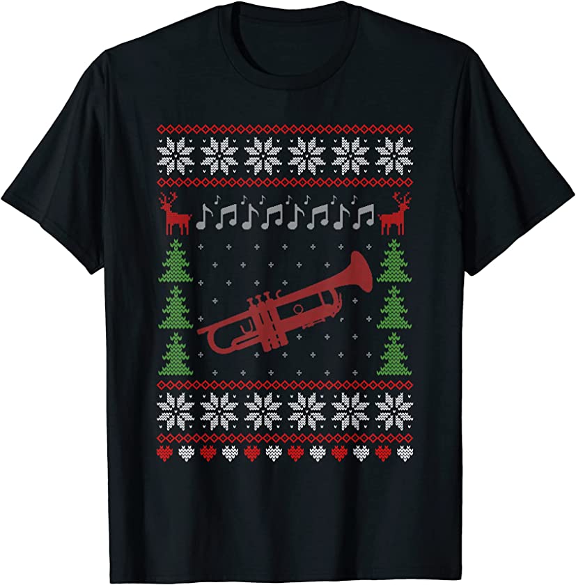 Ugly Christmas Sweater Style Gift Trumpet Player T-Shirt