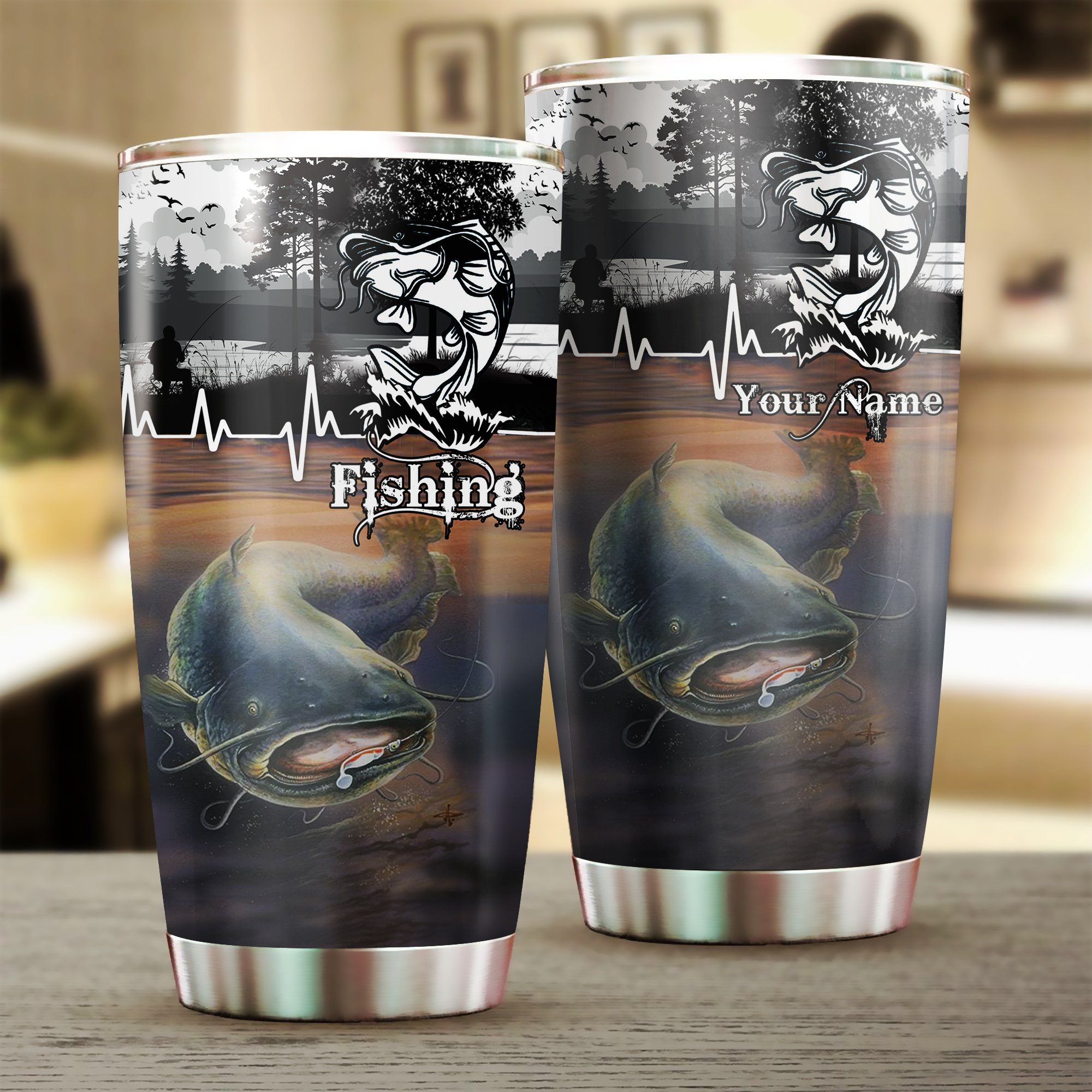 Personalized Flathead Catfish Fishing Tumbler Stainless Steel Vacuum Insulated Double Wall Travel Tumbler With Lid, Tumbler Cups For Coffee/Tea, Perfect Gifts For Fishing Lovers On Birthday Christmas