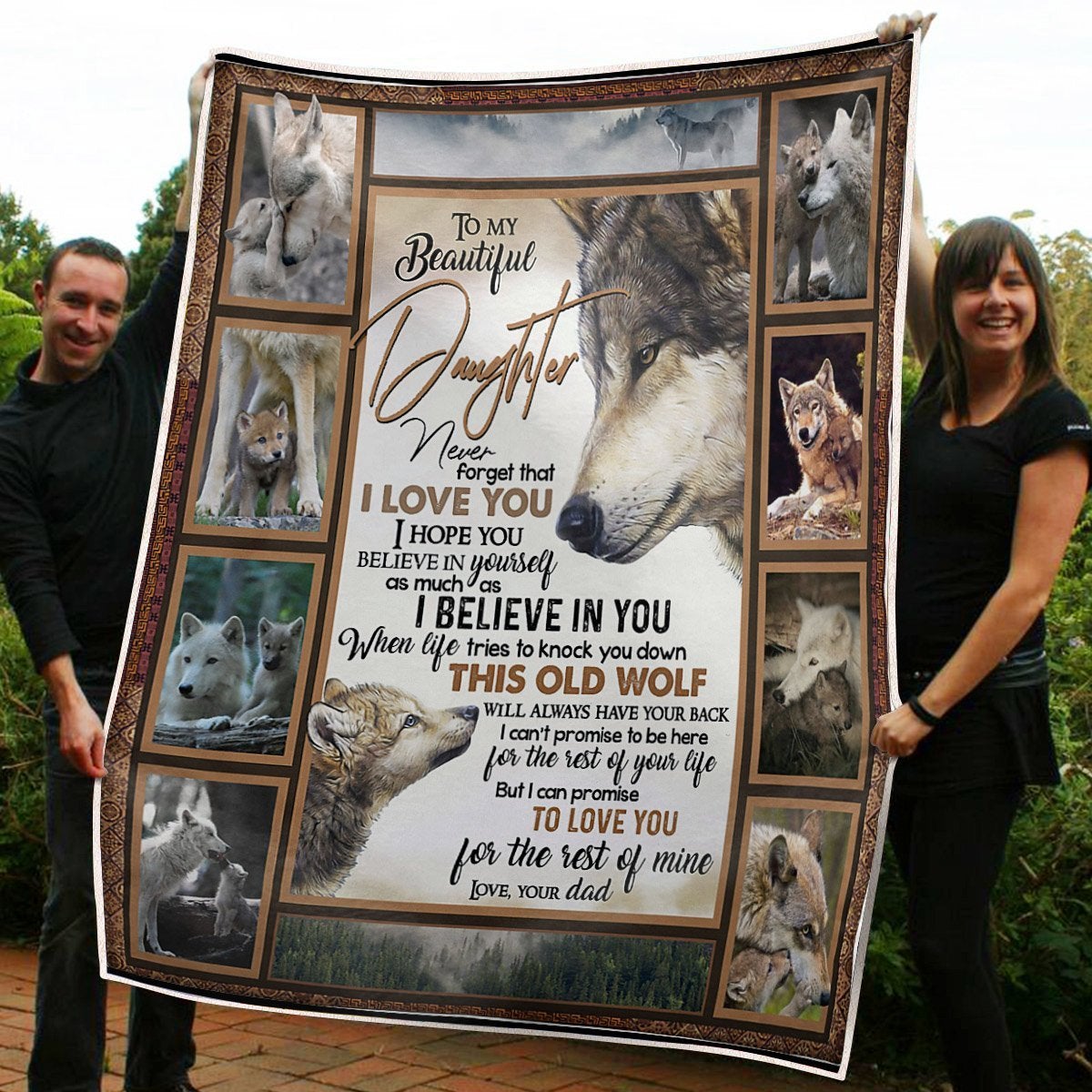 To My Daughter Blanket Wolves Always Have Your Back Gift From Dad Fleece Blanket Gift Dad