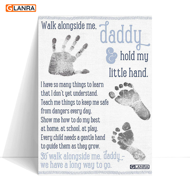 Walk Alongside Me Daddy Hold My Little Hand Poster/Canvas, Footprint Handprint Wall Art, Dad Poster Gift, Dad Birthday Gift, Home Decor Poster