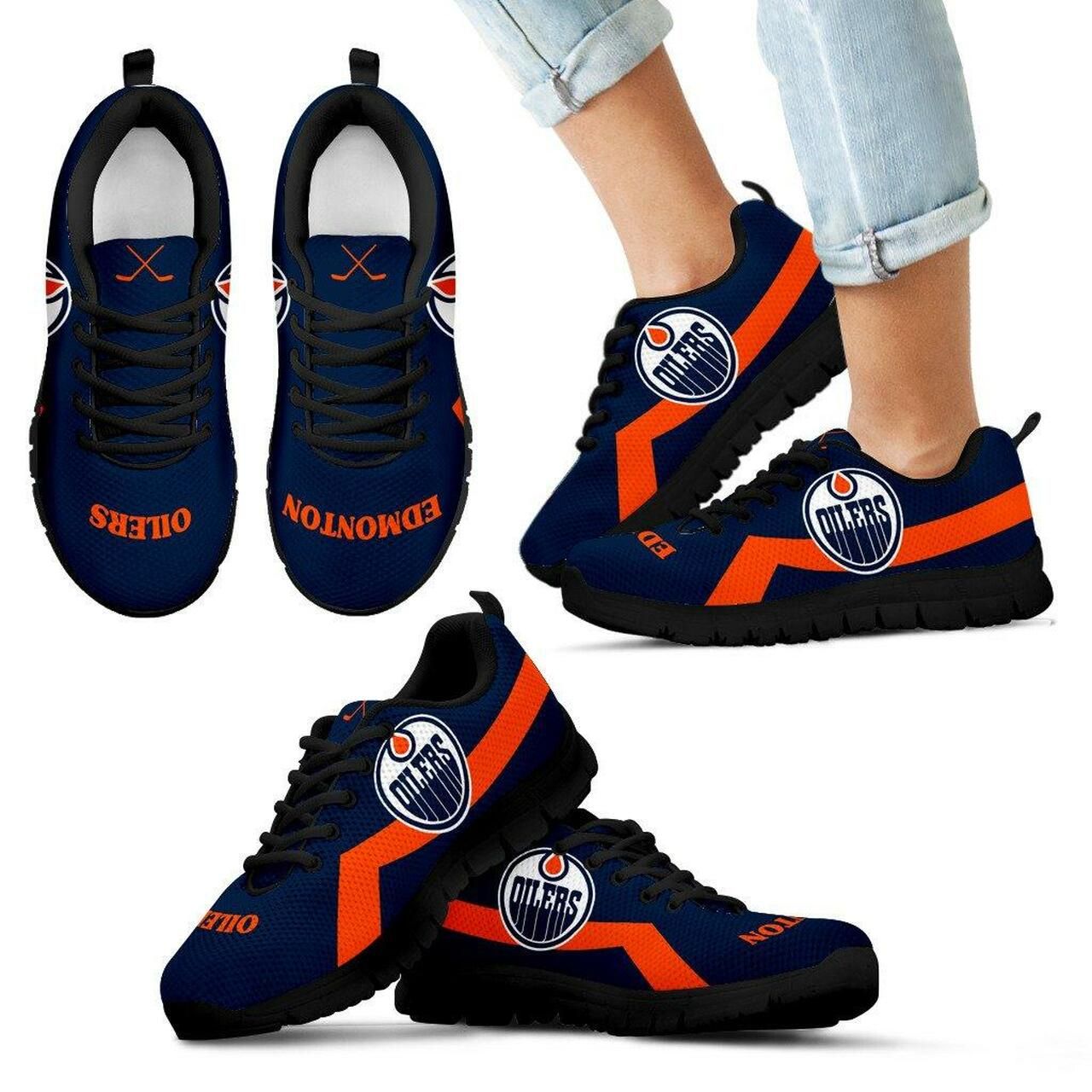 Edmonton Oilers Sneakers Line Logo Running Shoes For Men, Women Shoes11976