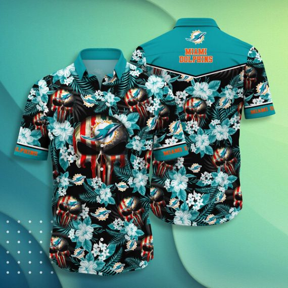 Gift For Husband Gift For Dad Miami Dolphins Skull Flower Hawaiian Shirt Mh144