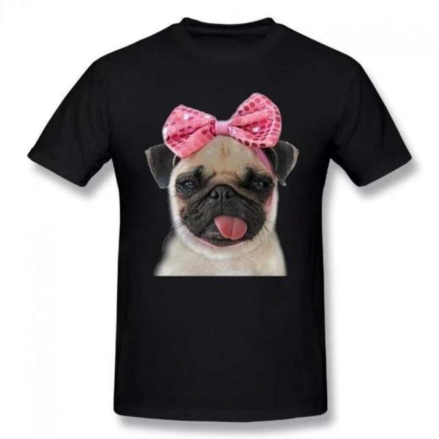 Pug With Tongue Out Summer Basic Casual Short Cotton T-Shirt