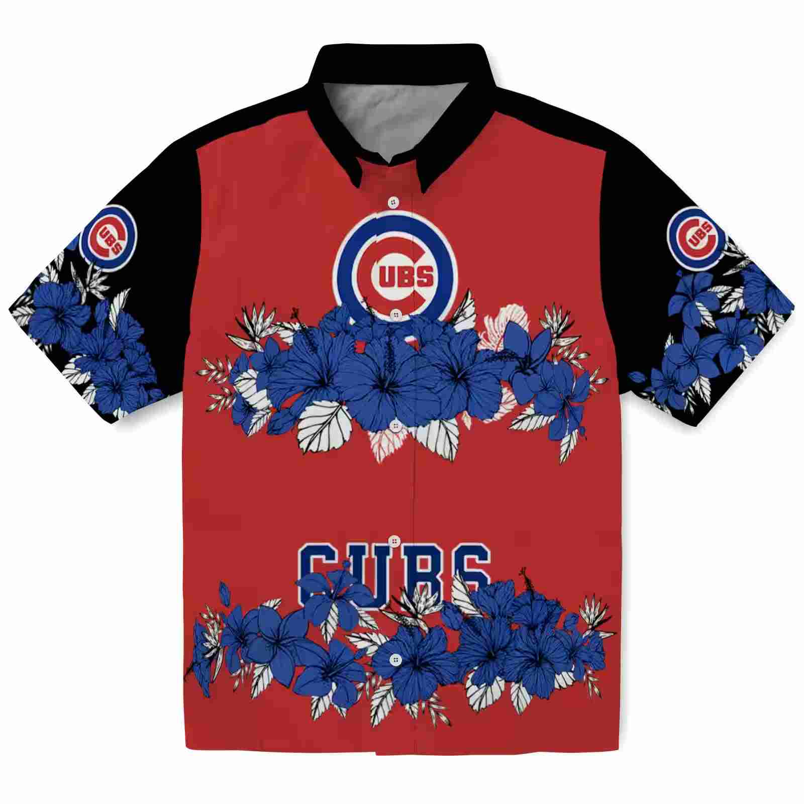 Chicago Cubs Hibiscus Stripe Blue Black Hawaiian Shirt