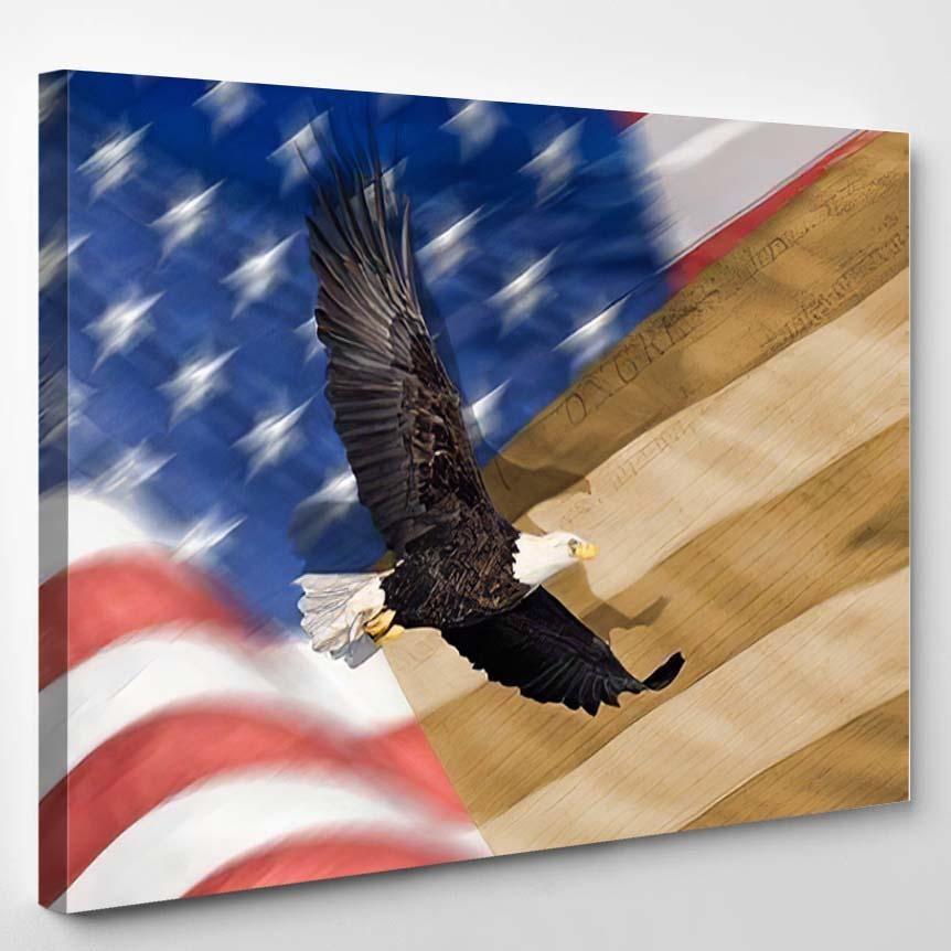 American Flag Flying Bald Eagle Constitution – Eagle Animals Canvas Print