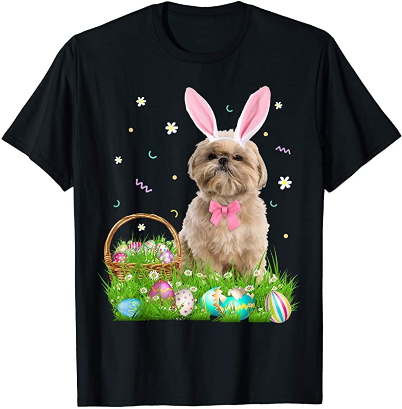 Cute Shih Tzu Easter Day Bunny Eggs Easter Costume Womens T-Shirt