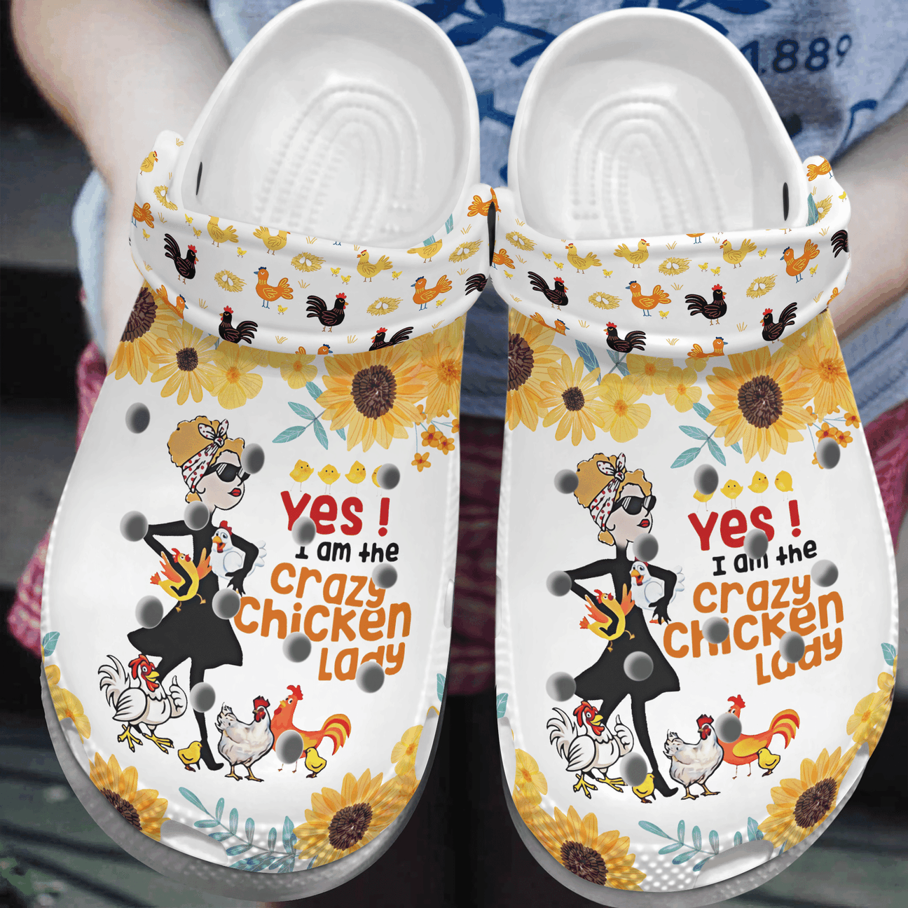 Crazy Chicken Lady Personalized Clog, Custom Name, Text, Color, Number Fashion Style For Women, Men, Kid, Print 3D