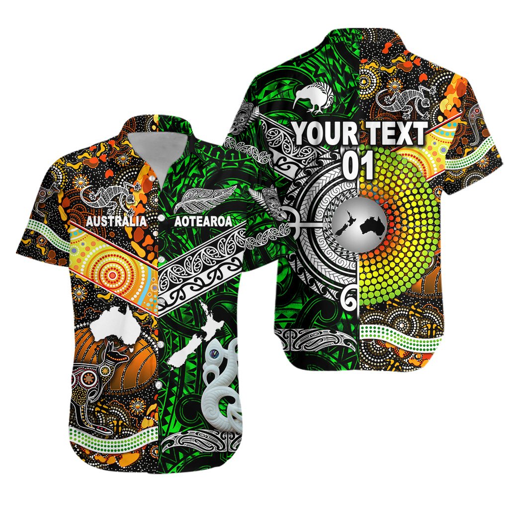 (Custom Personalised) New Zealand Maori Aotearoa And Australia Aboriginal Hawaiian Shirt Together – Green, Custom Text And Number Lt8