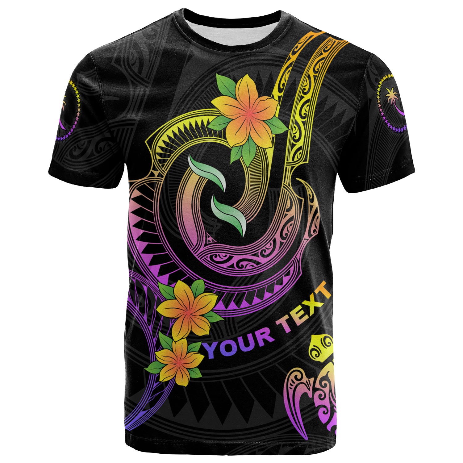 Chuuk Custom Personalised T-Shirt – Plumeria Flowers with Spiral Patterns – BN26