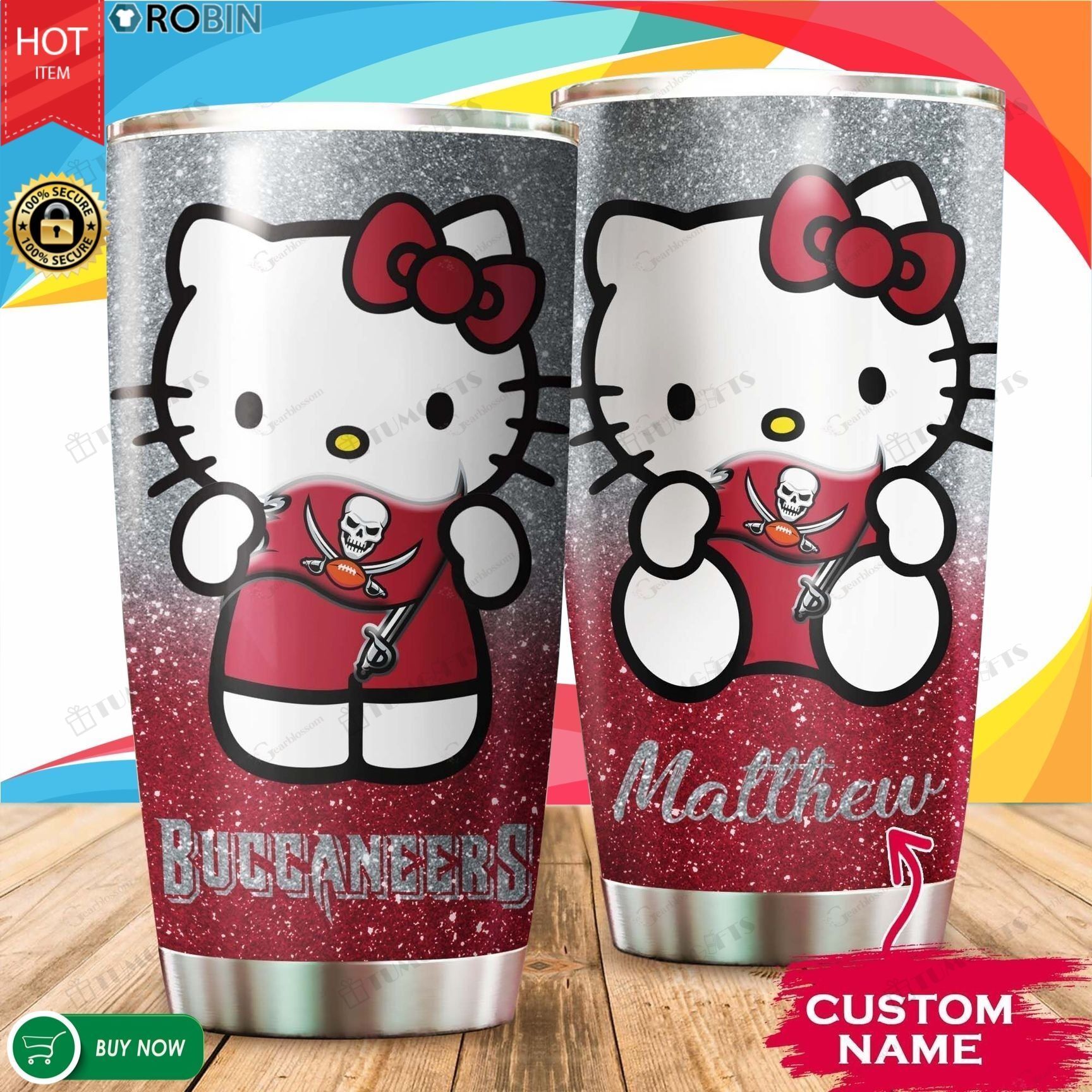 Buy Personalized Custom Name Hello Kitty Hug Tampa Bay Buccaneers Stainless Steel Tumbler