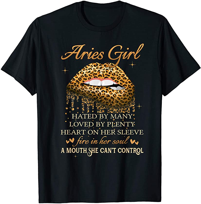 Aries Girl Birthday Gifts Funny Leopard Sexy Lip T-Shirt