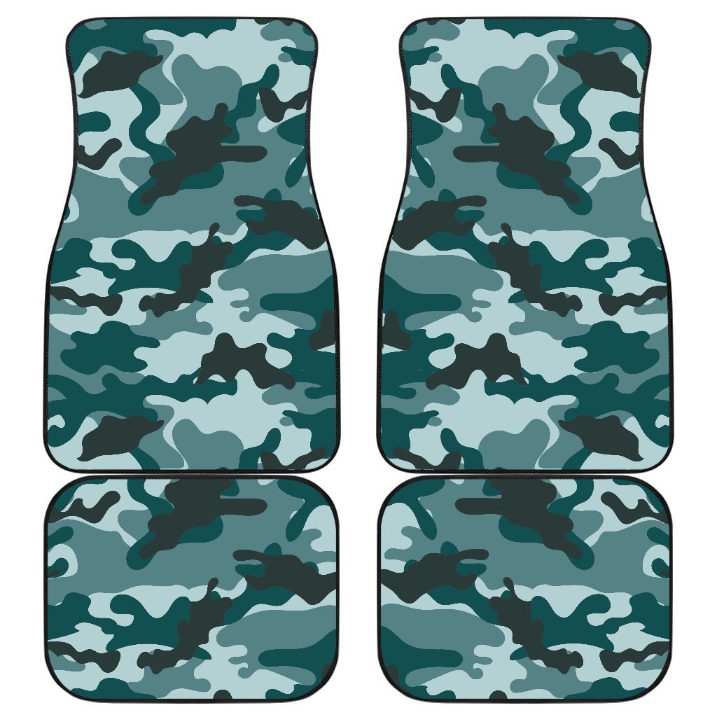 Forest Green Camouflage Print Front And Back Car Floor Mats, Front Car Mat