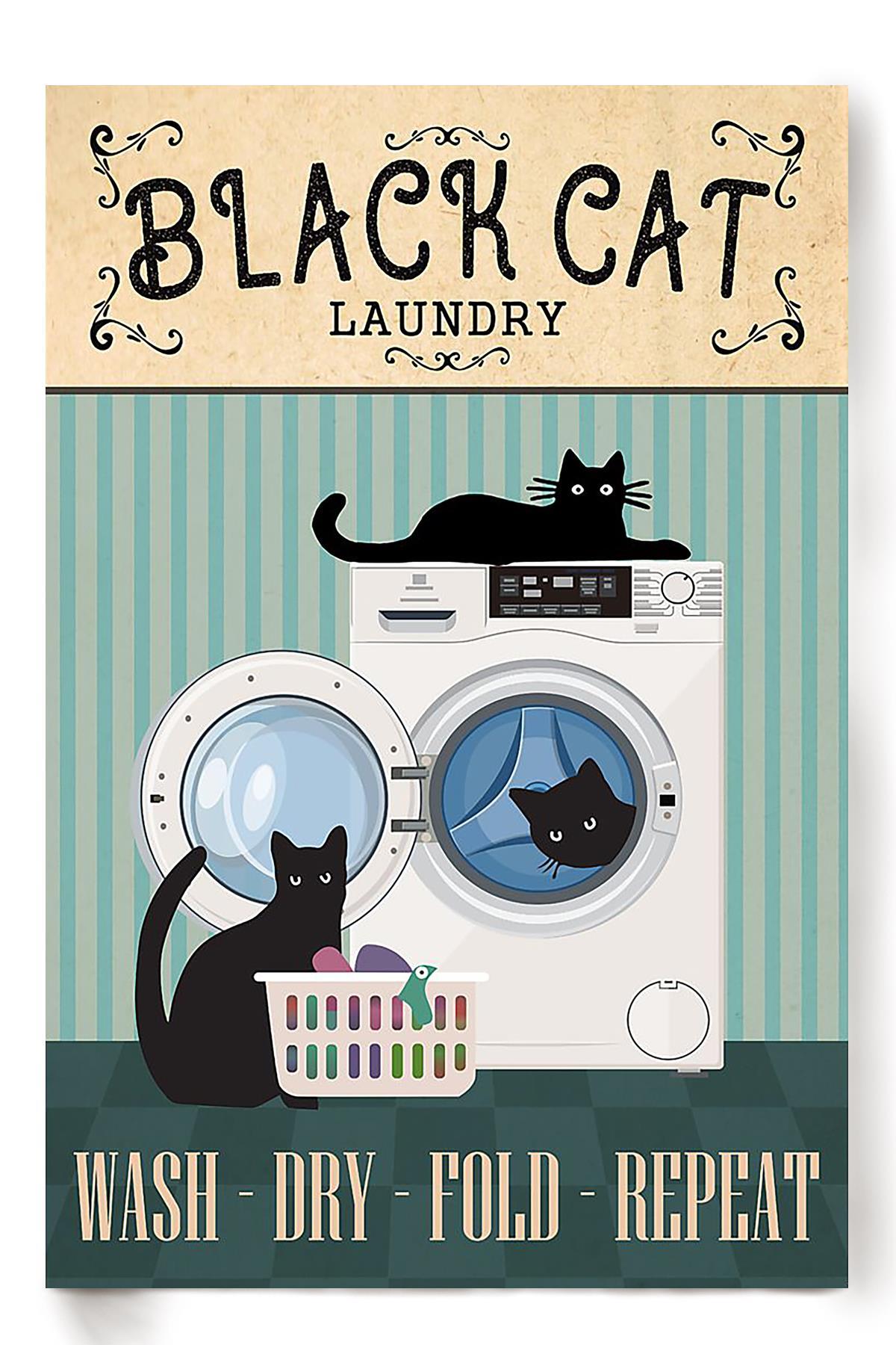 Black Cat Laundry Animal Wall Art Gift For Cat Lover International Cat Day Kitten Foster Poster