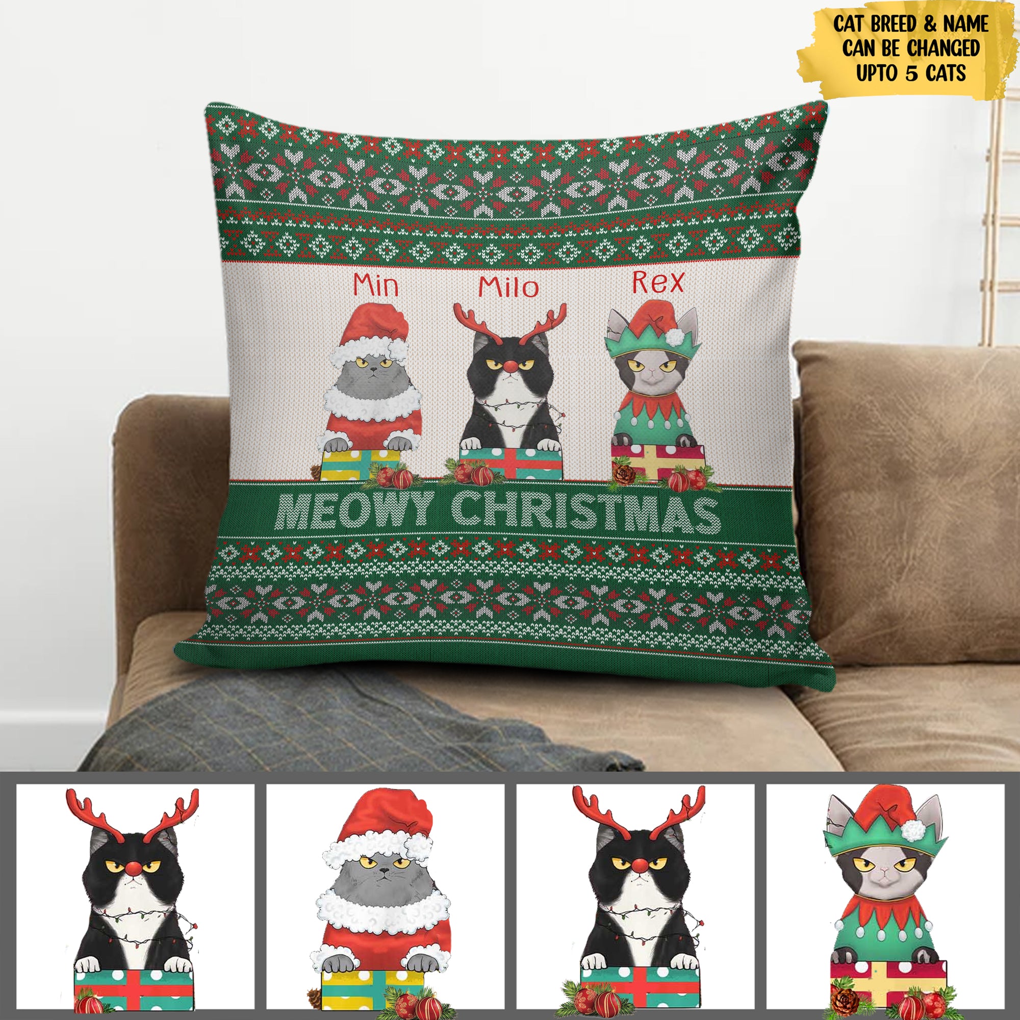 Meowy Christmas Personalized Cat Pillowcase, Custom Christmas Gift For Cat Lovers