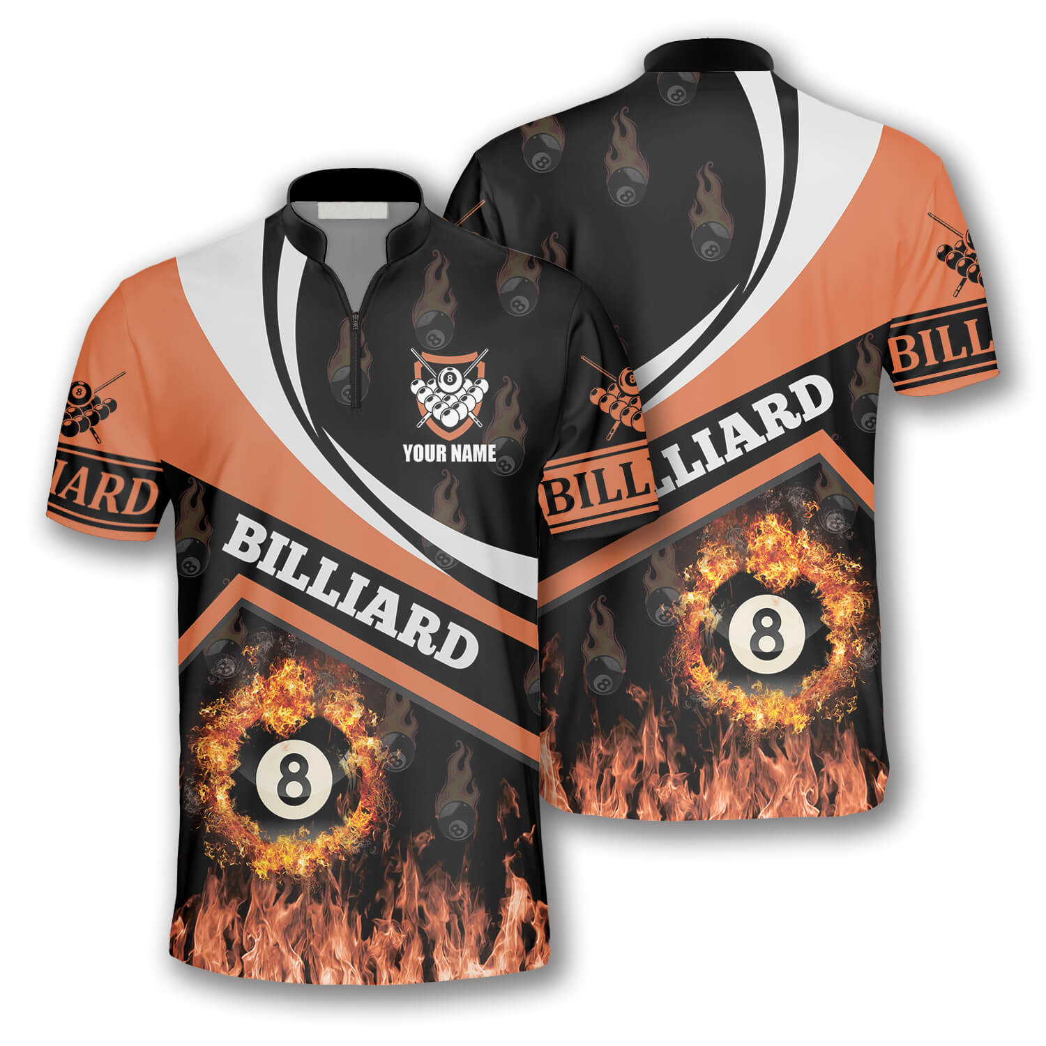 Billiard Fire Flame Orange Custom Billiard Jerseys For Men, Uniform Shirt For Billiard Player