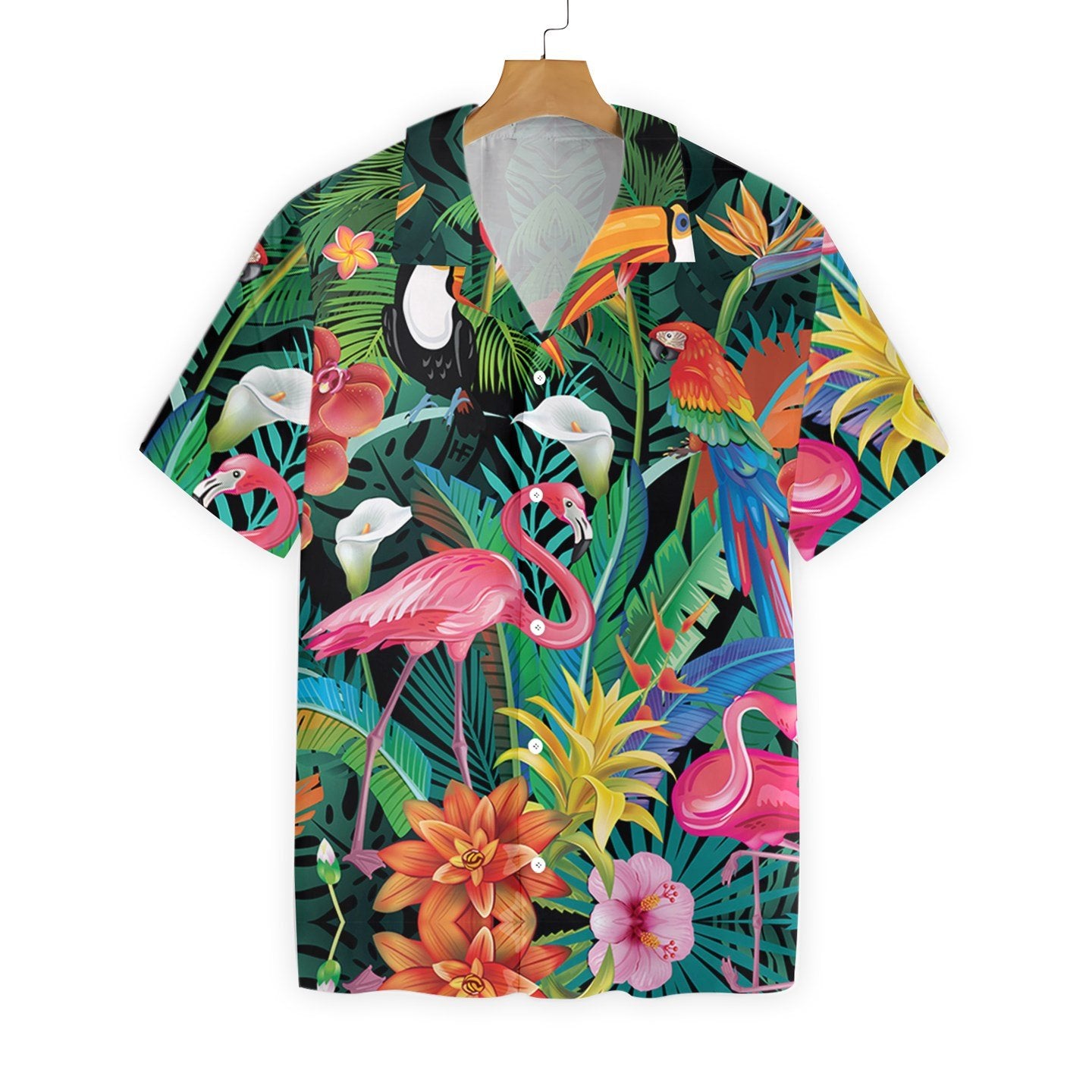 Flamingo Hawaiian Shirt Tropical Flower Forest Bird Colorful Full Print Ha60938