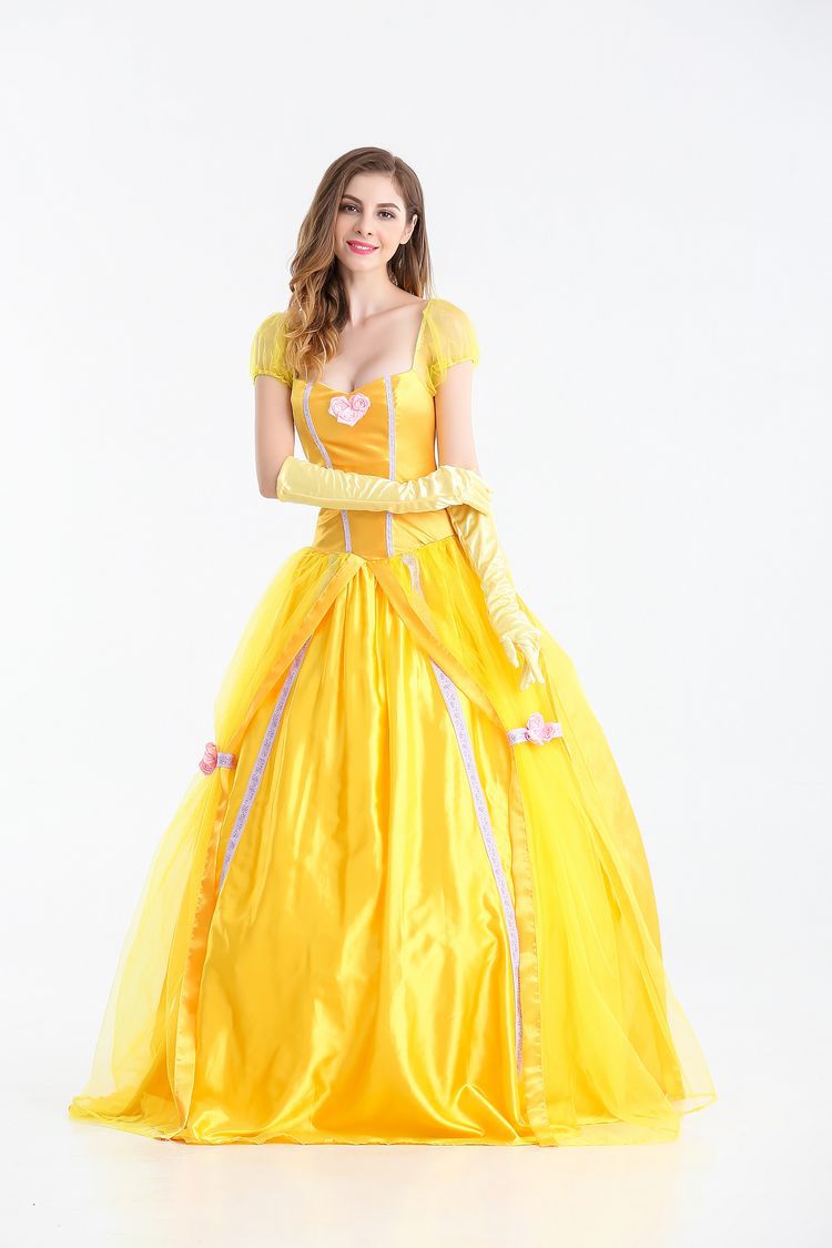 Adult Fairytale Beauty and The Beast Princess Belle Dress Halloween Cosplay Costume alx