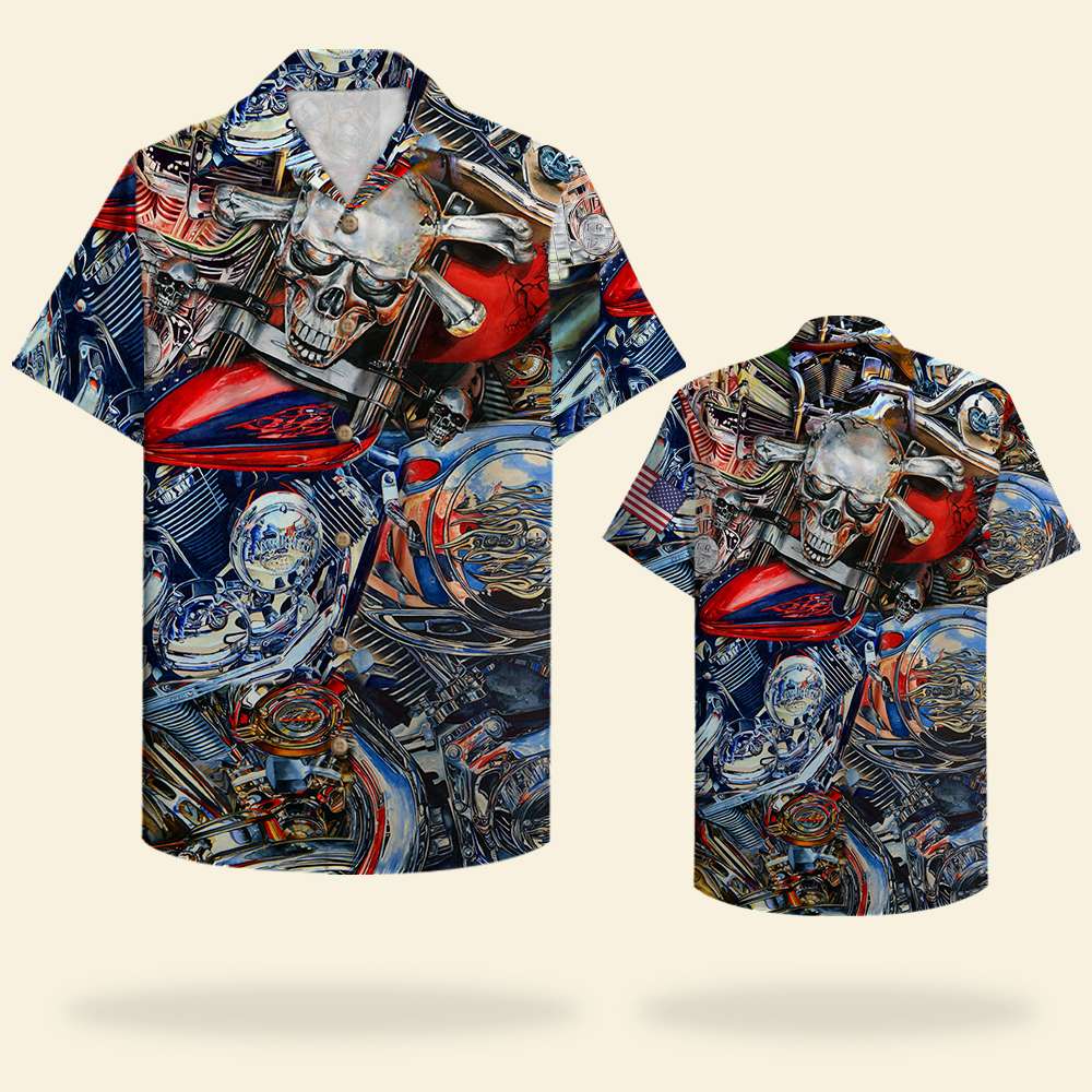 American Skull Biker Pattern Hawaii Shirt Ha27259