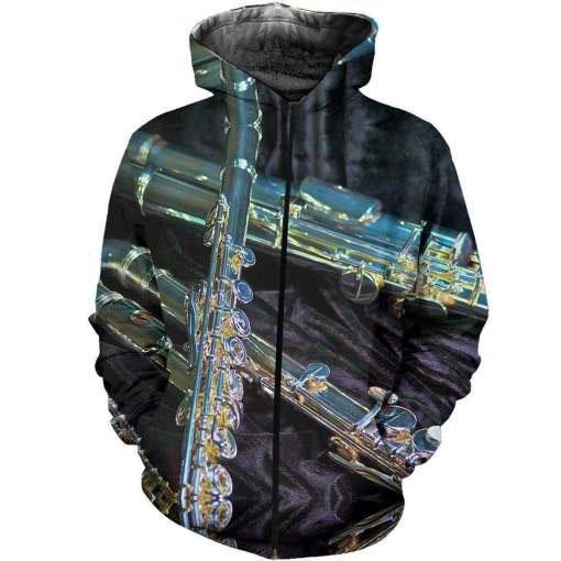 Flute Music 3D Zip Up Hoodie Shirt For Men And Women