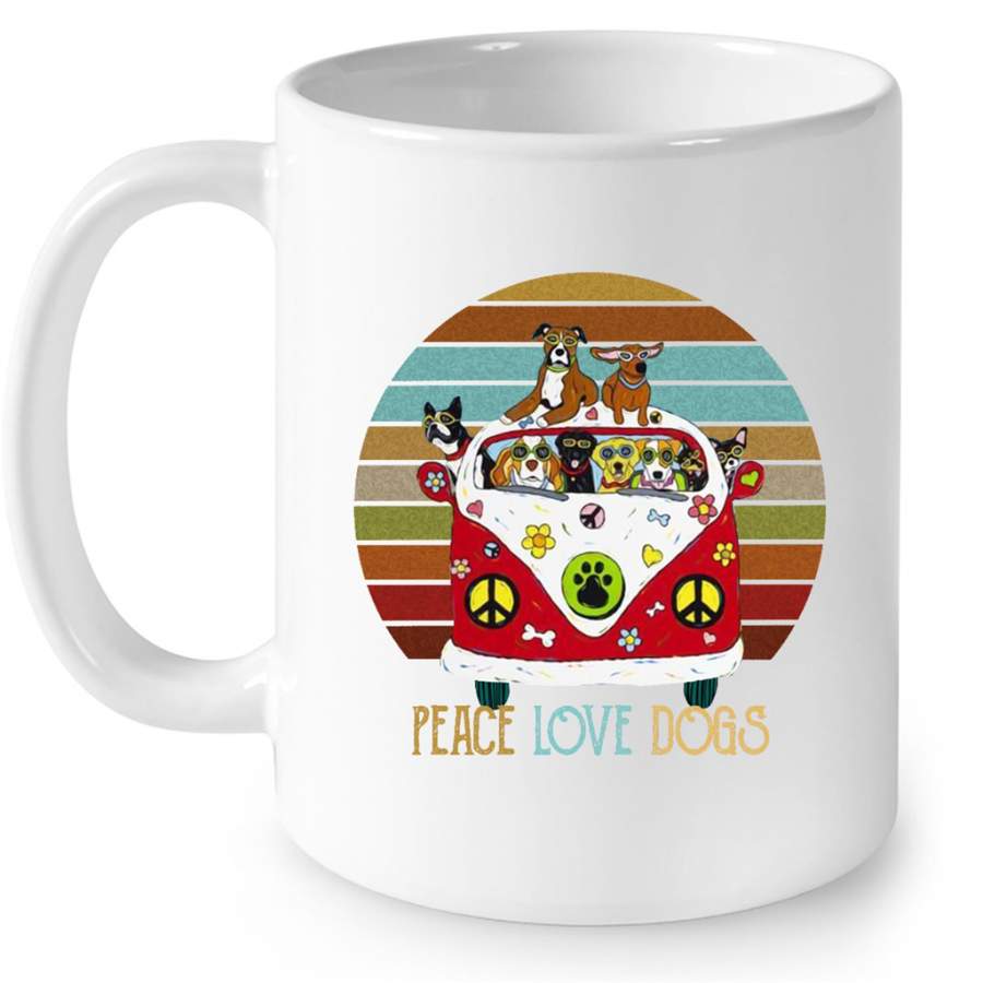 Peace Love Dogs, Hippie Van, Classic Vintage Retro – Full-Wrap Coffee White Mug