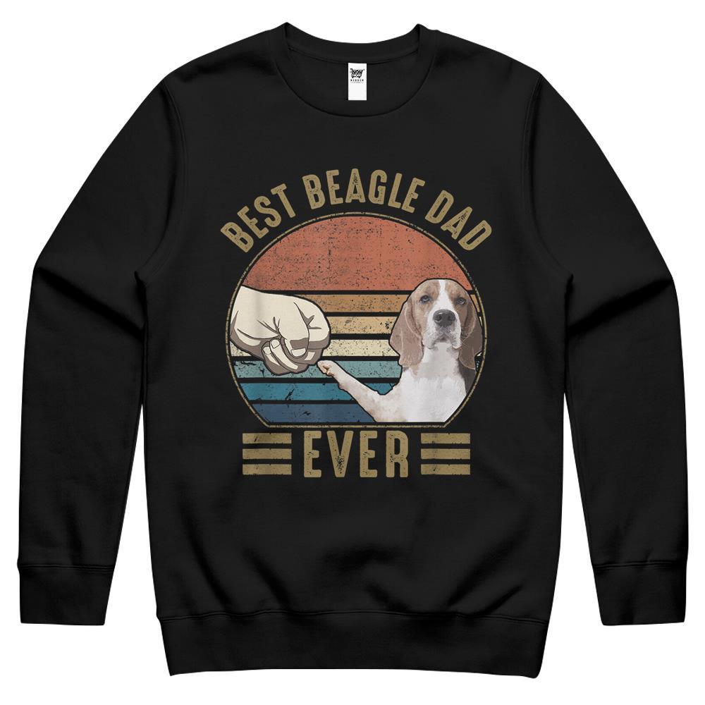 Best Beagle Dad Ever Retro Vintage Beagle Fathers Day Crewneck Sweatshirt